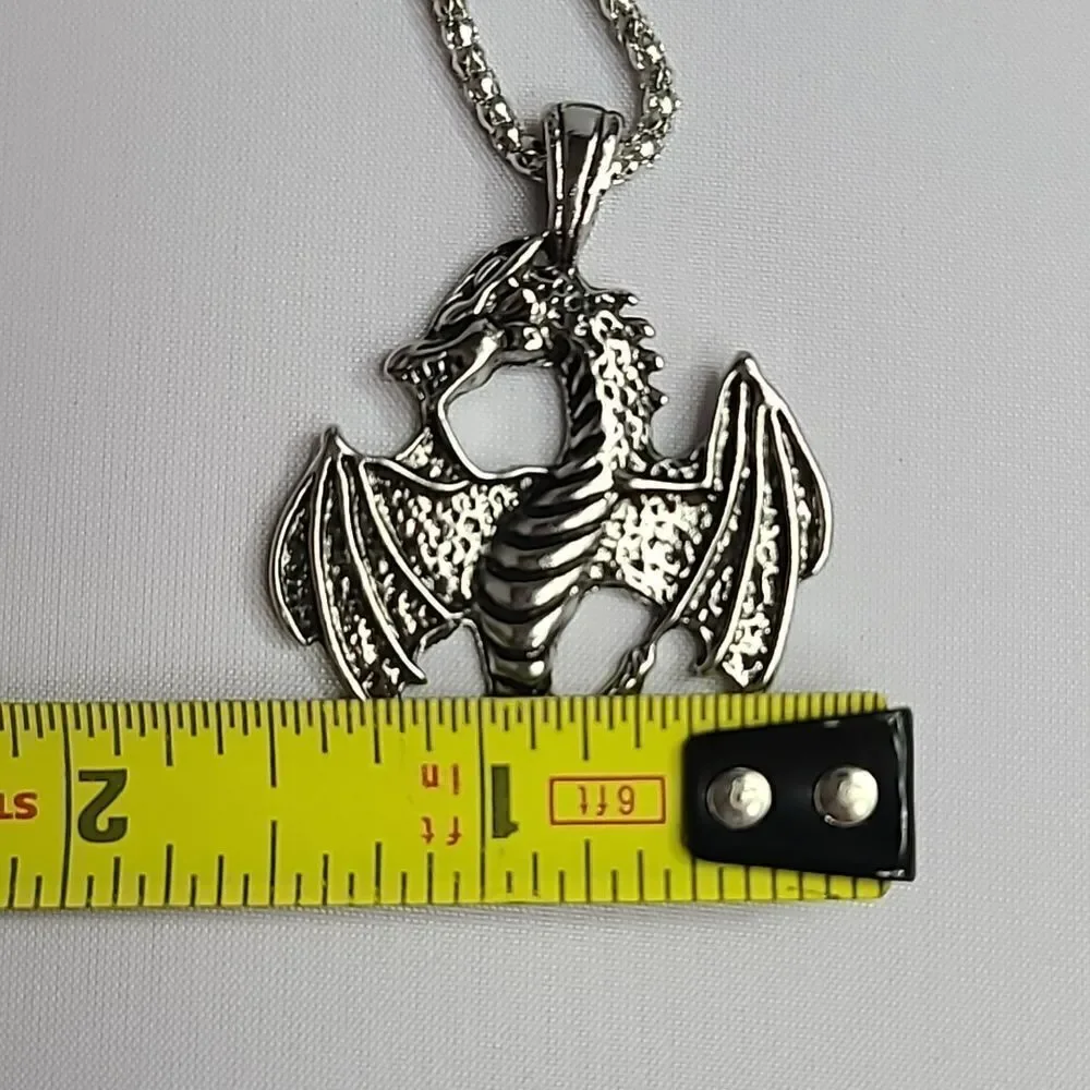 Winged Dragon Necklace Silver Zinc Alloy Pendant Men's Fashion Jewelry Chain
